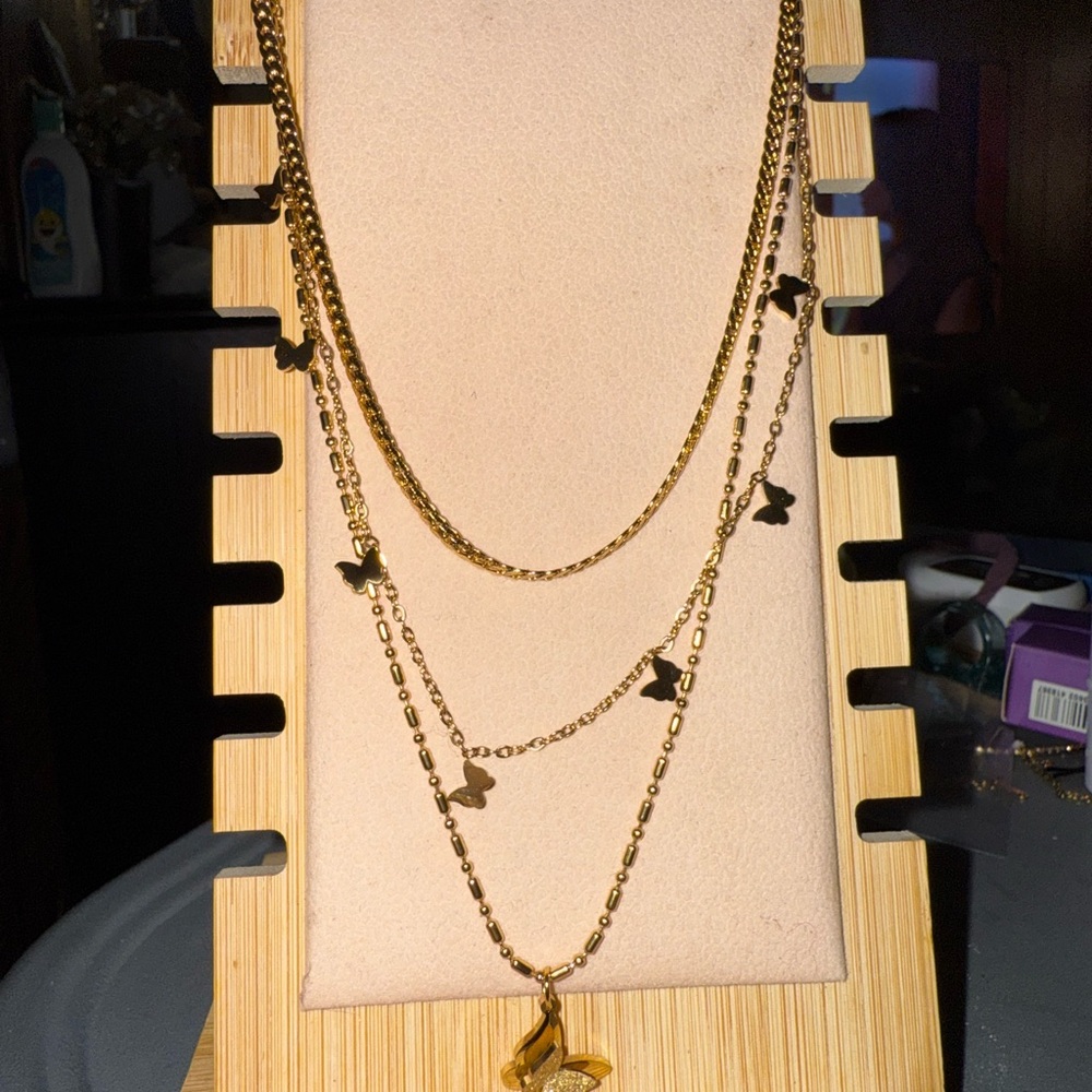 Gold Stainless Steel Butterfly Charm Necklace WILL NOT TARNISH